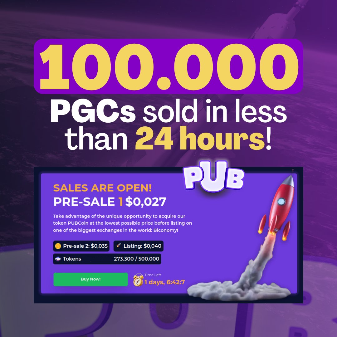 IoPubgame's tweet photo. Over 100k tokens have been sold in the last 12 hours!!! 🚀

⚠ HIGH CHANCES OF SOLD OUT ⚠ Let's go, we still have 1 day and 7 hours left for the end of pre-sale 1 🌟

Link to secure your #PUBcoins before they run out 👇🏻
https://t.co/5WEU0ux6mq

#presale #pub #Token #BICONOMY https://t.co/QzCBd0ki9S