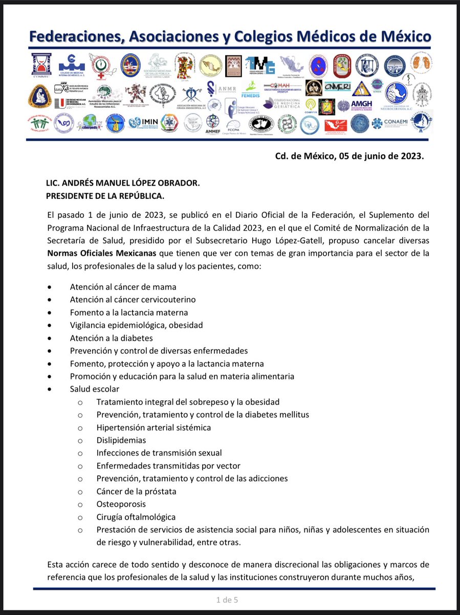 doctormacias's tweet photo. Las federaciones, asociaciones y colegios médicos de México, se pronuncian contra la eliminación de 34 normas oficiales mexicanas relacionadas con la Salud. https://t.co/6YMrsnjigX