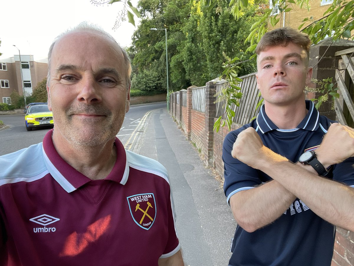 g5ryd's tweet photo. What a great night, finally all the pain I put this lad @Jaymeedomoney through over the years being a @WestHam fan and we got to see them win a trophy together. #rainingbeer #randomhugsinapub #irons #massive #coyi https://t.co/CPxqF6t2kt