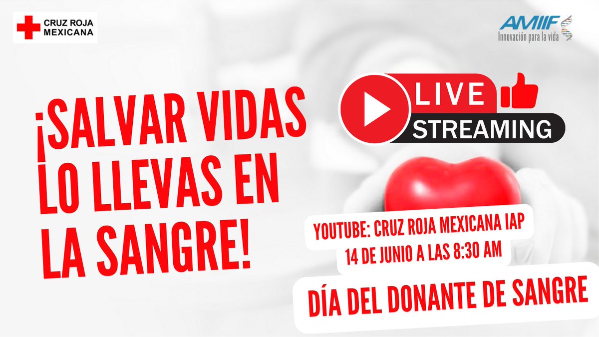 ¡Vamos a celebrar el Día Mundial del Donante de Sangre el próximo miércoles 14 de junio! 🩸 

Te invitamos a que te unas a esta celebración para promover juntos la importancia de este vital tejido para la humanidad.   

Sigue nuestro #LIVE➡️youtube.com/live/JNOapY5yq…