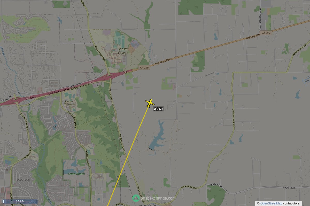 ffoverhead's tweet image. CalFire #N421DF callsign #A240 (a V10) was seen near Shasta County, CA around 23:07 UTC squawking 1255 globe.adsbexchange.com/?icao=a4ffa7&amp;amp;z… #CalFire