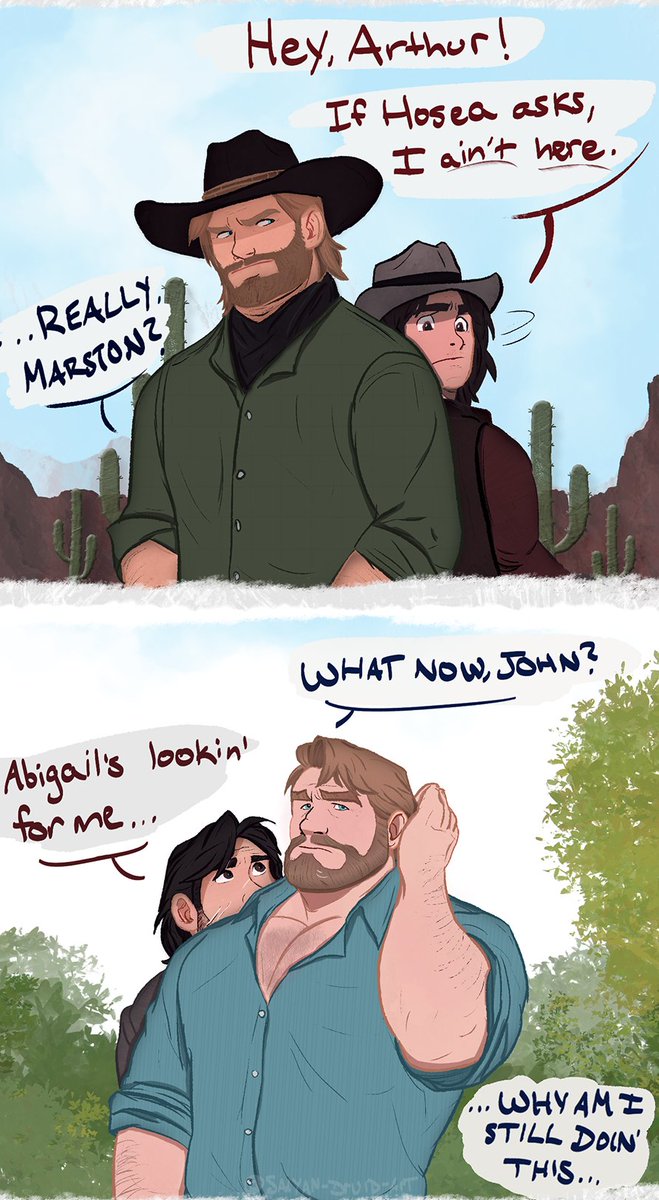 big_b0ah's tweet photo. "Hey Arthur" comic series - Brotherhood for Beginners II

#arthurmorgan #johnmarston #rdr2 #rdr2fanart #reddead #RedDeadRedemption2 #digitalart #rdr2comic #illustration #fanart #saiyandruidart #bigboaharthurmorgan https://t.co/hIZyAFggdT