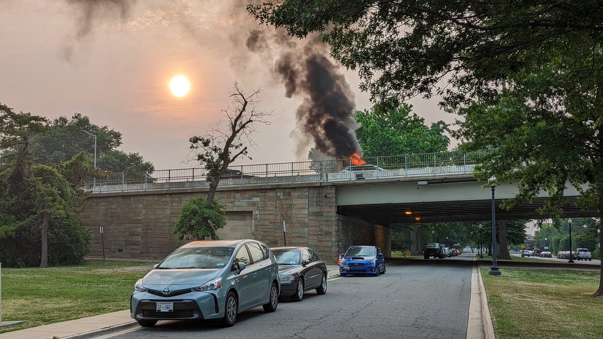 Local fire on I-395 adding to the wildfire smoke. Unclear what it is.