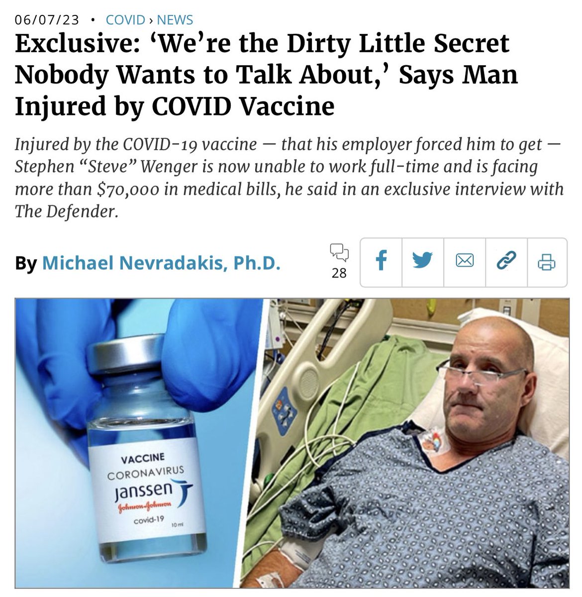 Storiesofinjury's tweet image. When Steve was faced with an ultimatum from his employer — get the vaccine or lose his job — he reluctantly got vaccinated, with his one and only dose of the Johnson &amp;amp; Johnson vaccine.

Within days, he found himself unable to stand up or move around. He spent more than three…