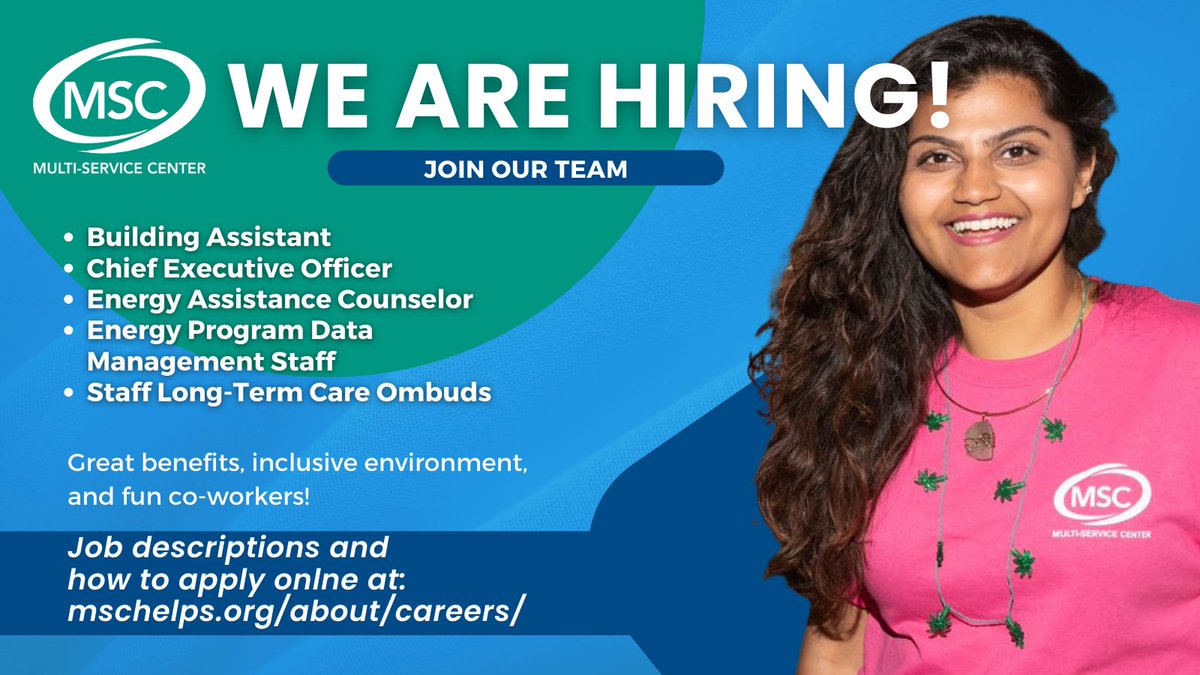 MSC is hiring! We offer great benefits, and a fun, inclusive work environment. Check out our available positions on our website!
mschelps.org/about/careers/