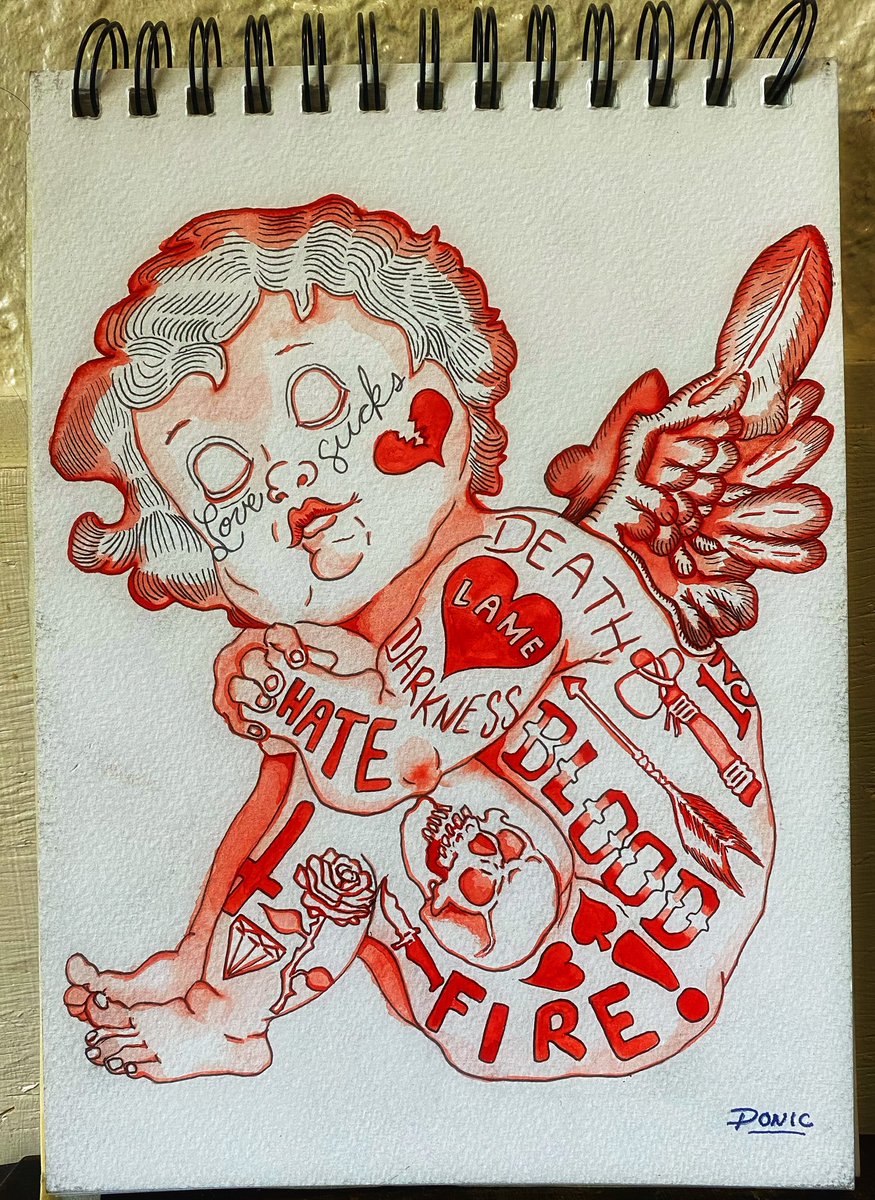 DonicReese's tweet photo. “love sucks” watercolor on paper https://t.co/QbEEmwndGn