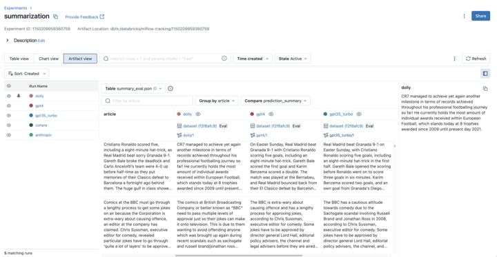 matei_zaharia's tweet image. #MLflow 2.4 was released today, with new tools for LLMOps, including visual comparison and programmatic evaluation. We also added a new Evaluation Datasets concept useful in any kind of MLOps workflow. Check it out: databricks.com/blog/announcin…