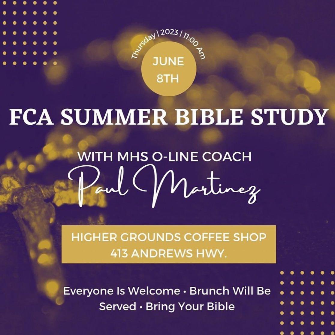 ANY &amp; EVERYONE WELCOME! 

Come join us for an FCA Summer Bible Study! ☕️📖

Thursday, June 8th at 11 AM
Higher Grounds Coffee Shop