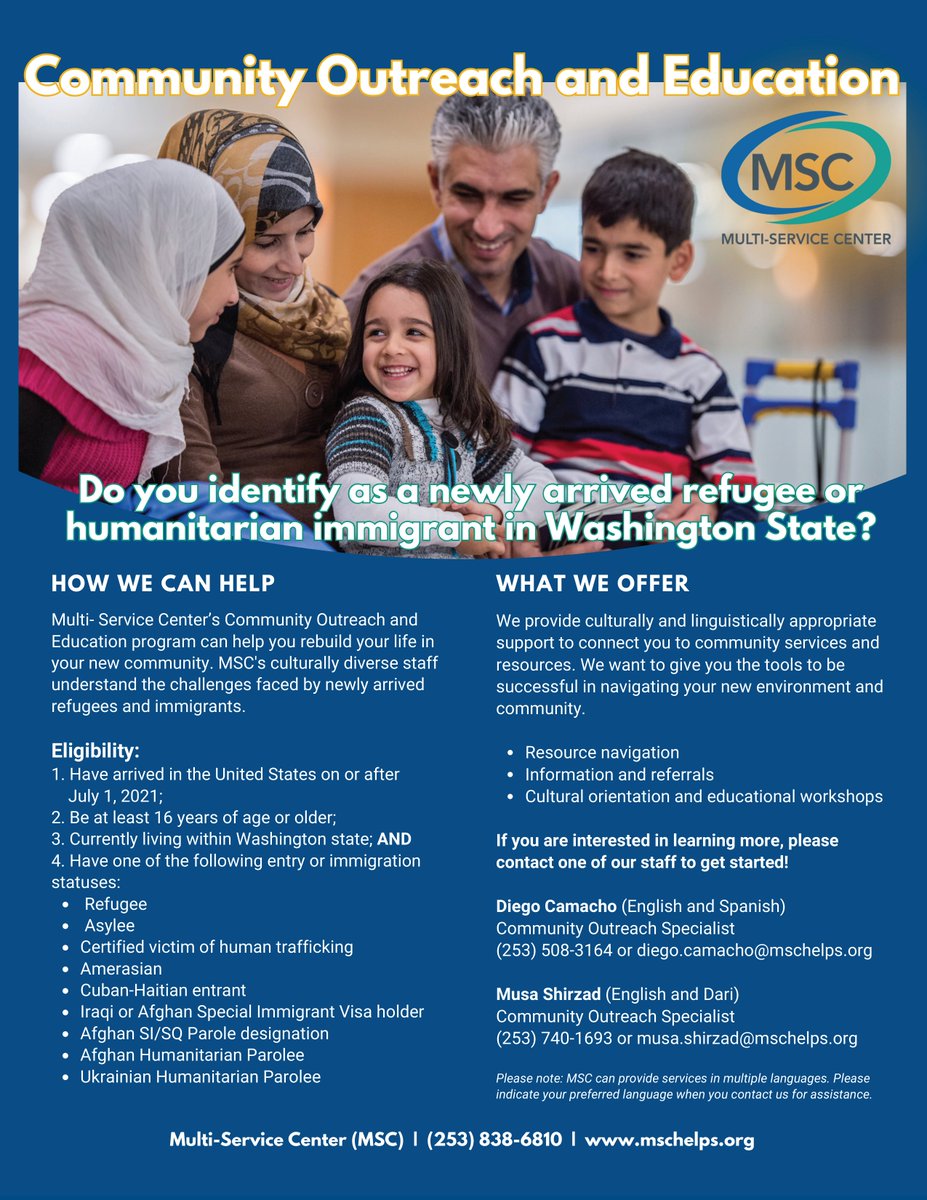 MSC has a new program to help immigrants and refugees! Check out the flyer below or on our website at mschelps.org/gethelp/comedo….