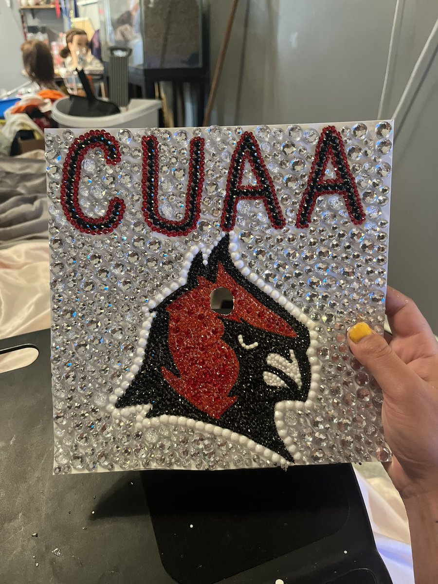 Graduating in style!!! Took me atleast 10 hours. It’s much more sparkly in person. GO CARDS!!!!❤️❤️ @CUAA_Softball