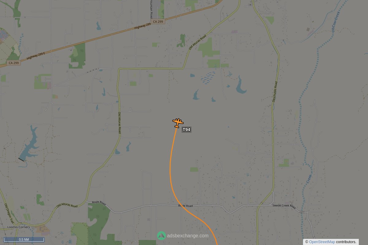 ffoverhead's tweet image. CalFire #N442DF callsign #T94 (a S2P) was spotted near Shasta County, CA at approx 23:37 UTC squawking 1255 globe.adsbexchange.com/?icao=a5525c&amp;amp;z… #CalFire