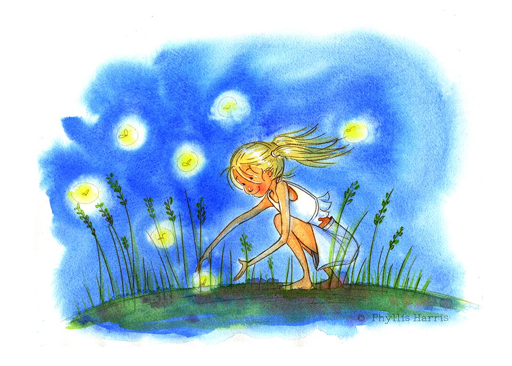 I saw the first #fireflies last night! Now, it feels like  #Summer has officially begun!✨ #kidlitart #illustration #watercolors #Lighteningbugs #kidlit #Kidlitillustration #writerscommunity #writers #kidsbooks #childrensbooks #childrensart 💫