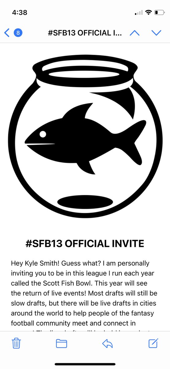 Absolutely insane! So excited to get this invite for the first time. A huge thanks to <a href="/ScottFish24/">Scott Fish</a> <a href="/FantasyCaresOrg/">Fantasy Cares #fantasycares</a> <a href="/FishBowlMerch/">SFB Merch</a>!

Maybe if I win #SFB13 my dynasty kids will be proud of their DynastyDad 🤞🏻