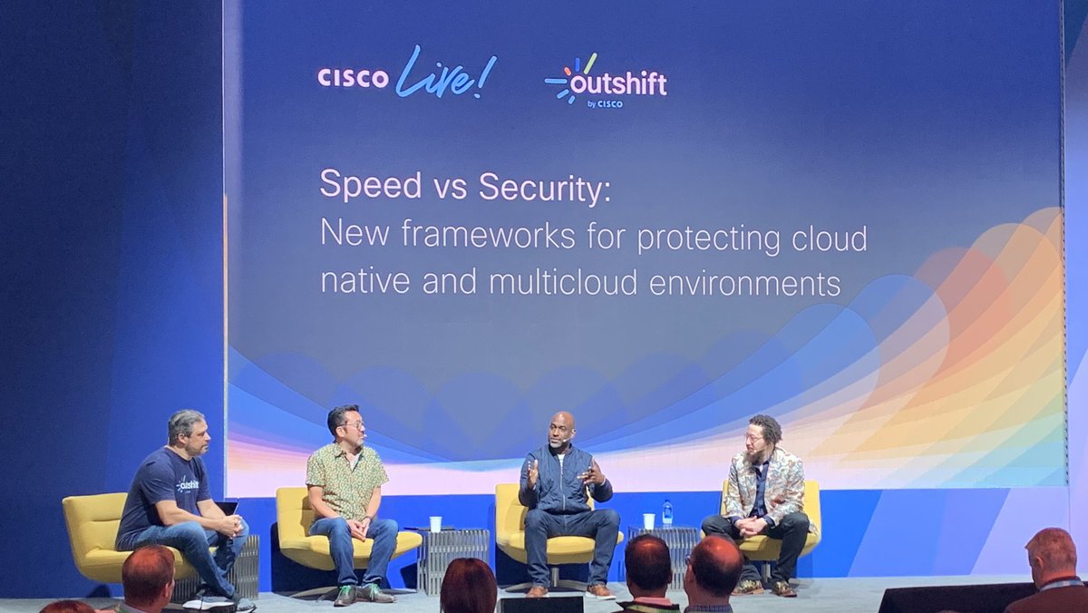 So this is quite awesome. <a href="/RealGeneKim/">Gene Kim</a> and <a href="/kelseyhightower/">Kelsey Hightower</a> along with a stunning <a href="/stephenaugustus/">Stephen Augustus | 🦋 @auggie.dev</a> jacket and shoes combo at CiscoLive #CiscoLive2023 #CiscoLive #Cisco