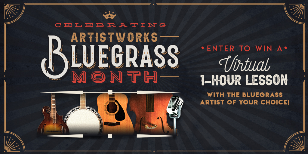 As part of our June Bluegrass celebration, we're offering 1 lucky winner the chance to connect directly with the #ArtistWorks #bluegrass instructor of their choice for a FREE 60-minute, virtual live #musiclesson! 🎶 Sign up here for your chance to win: hubs.la/Q01SM9b-0