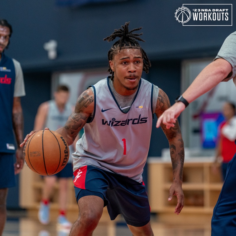 WashWizards's tweet photo. had another group of prospects in the gym this morning: 
🔹 Isaiah Burke (@MSUBearsMBB) 
🔹 Antoine Davis (@DetroitMBB) 
🔹 Dexter Dennis (@aggiembk)
🔹 Ricky Lindo Jr. (@GW_MBB)
🔹 Kevin Obanor (@TexasTechMBB)
🔹 Erik Stevenson (@WVUhoops)

📰 more on today's prospects ⬇️
