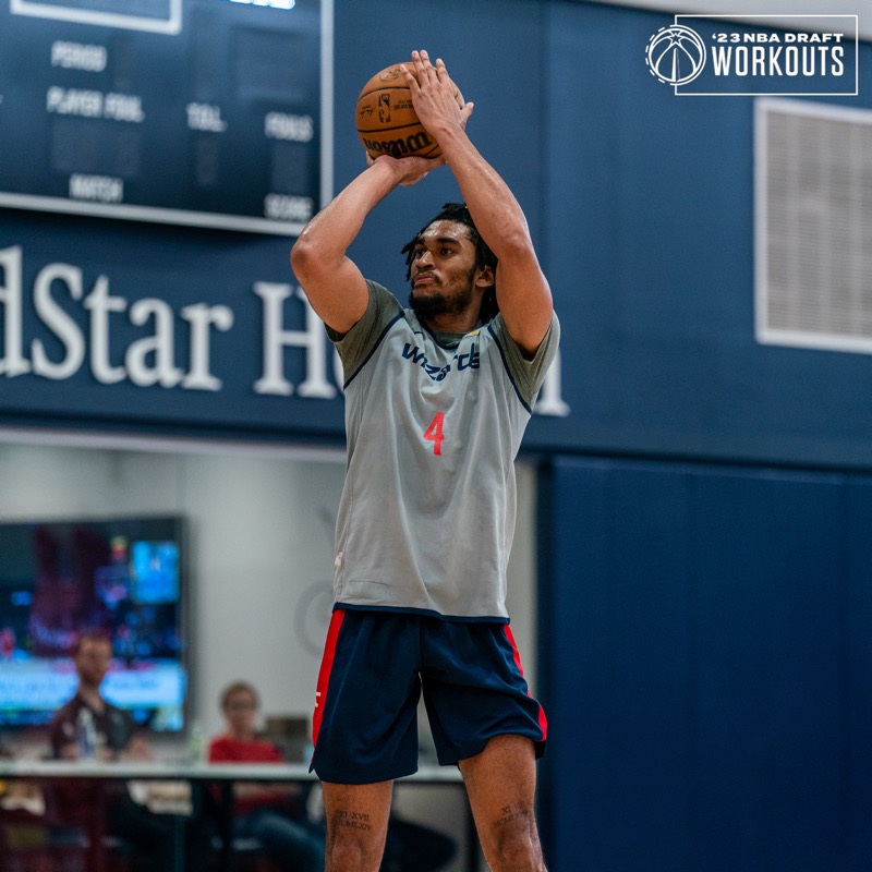 WashWizards's tweet photo. had another group of prospects in the gym this morning: 
🔹 Isaiah Burke (@MSUBearsMBB) 
🔹 Antoine Davis (@DetroitMBB) 
🔹 Dexter Dennis (@aggiembk)
🔹 Ricky Lindo Jr. (@GW_MBB)
🔹 Kevin Obanor (@TexasTechMBB)
🔹 Erik Stevenson (@WVUhoops)

📰 more on today's prospects ⬇️