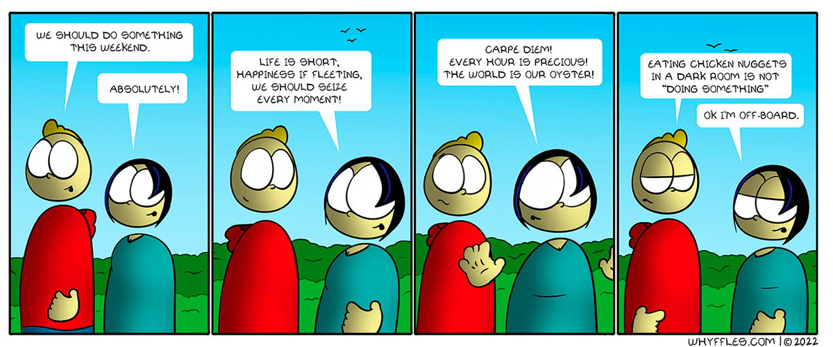 whyffles's tweet photo. What are you doing this weekend?
"Day Seizing"
https://t.co/Pdk1xN6GwN

#comics #webcomics https://t.co/XtvbTtADOP