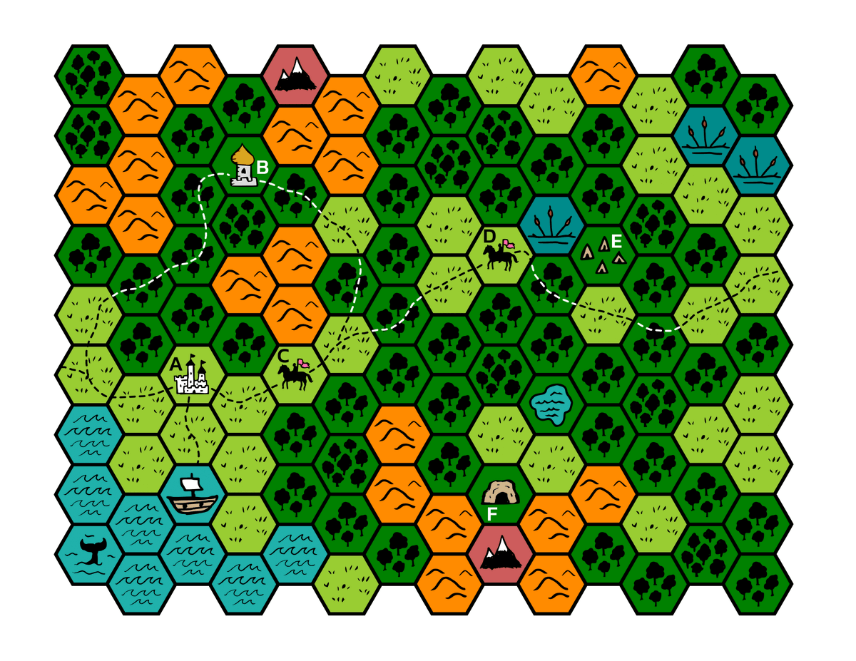 AndyM_RPG's tweet photo. A hex map for my #CairnJam entry!

Will the dungeon be in the cave? The wizard's tower? The castle? All three???

(I used @NateTreme 's Tiles of Xark) https://t.co/AaKBshEIUy