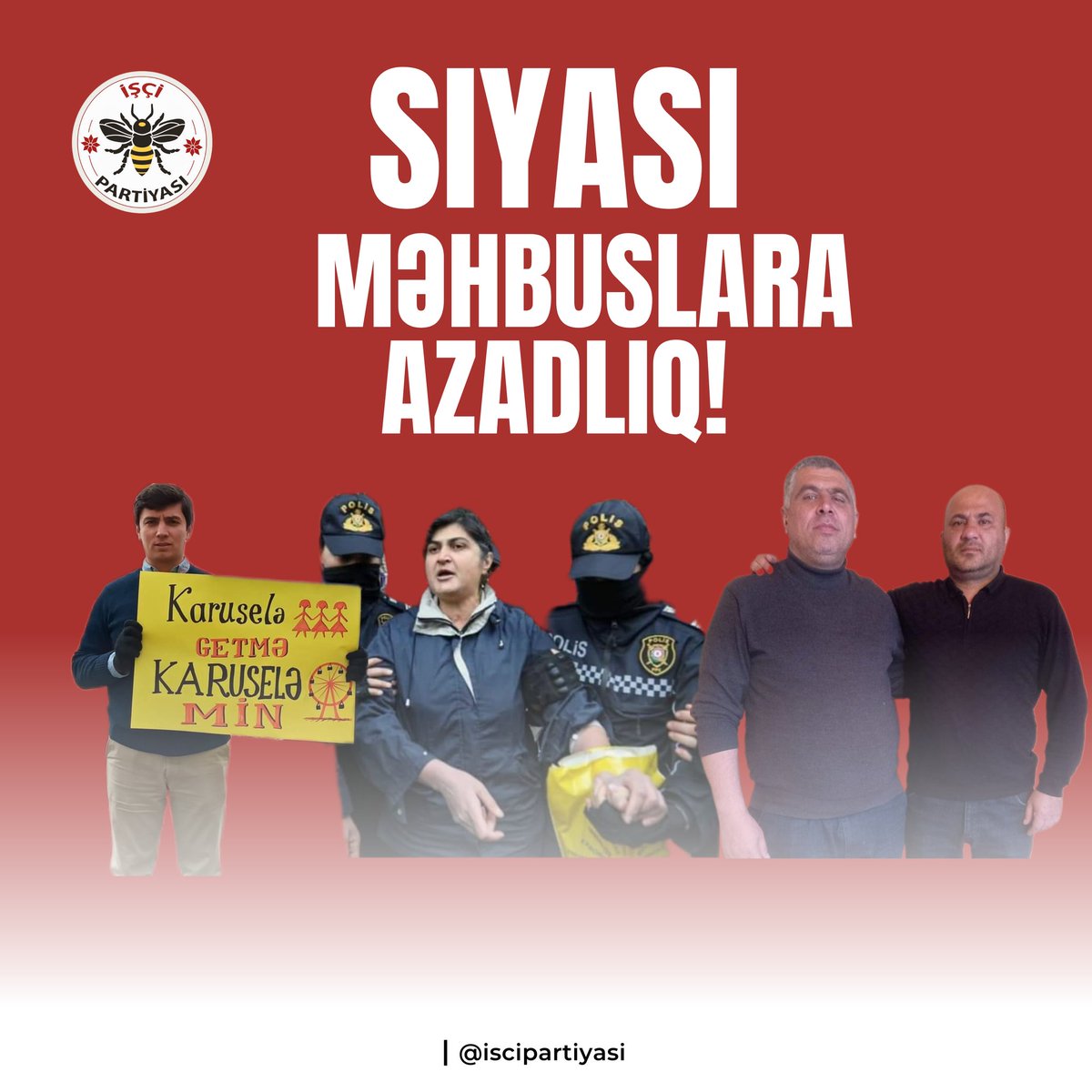 Söz və ifadə azadlığı insanların konstitusion hüququdur. Heç bir hakimiyyət bunu məhdudlaşdıra bilməz!

Həbs olunan bütün siyasi məhbuslar dərhal və qeyd-şərtsiz azadlığa buraxılmalıdır.