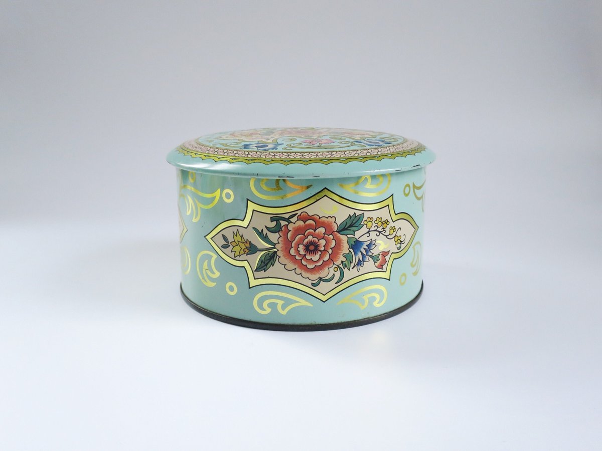 Daher Powder Tin, Pink and Turquoise Floral Storage Canister, Metal Storage Made in England tuppu.net/8b091468 #Spring2023 #SMILEtt23 #PinMe23 #EtsyTeamUnity #HomeDecorTin