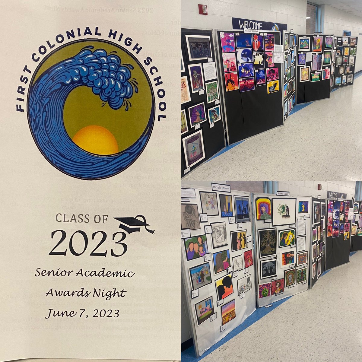 A great night for @FirstColonialHS art students and seniors. The annual visual arts show followed by Senior Academic Awards Night! #PatriotPride #WeRFC