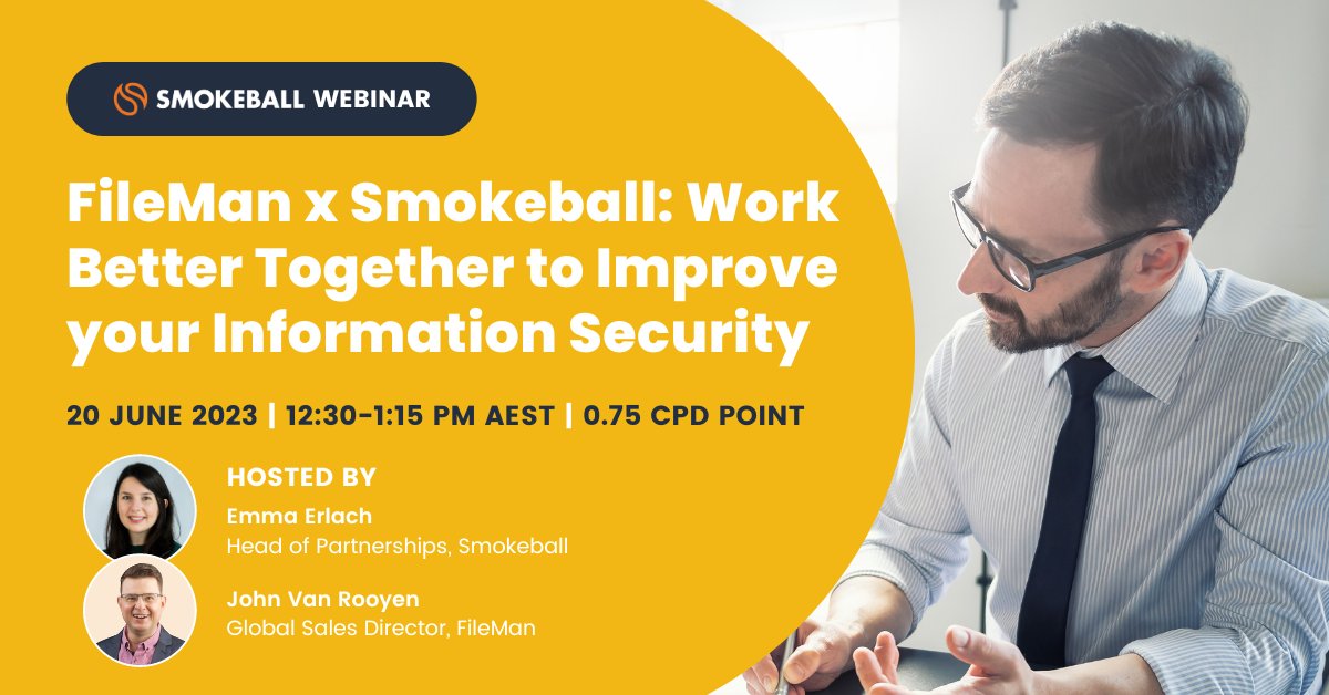 Join us for an informative webinar on the seamless integration between FileMan and Smokeball, and how this solution can benefit your firm in streamlining and levelling up on security.  

Register now: ow.ly/wMtB50OIyR9