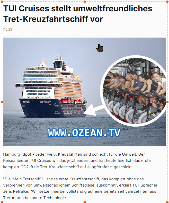 TUI Cruises stellt umweltfreundliches 'Mein Tretschiff 1'  vor | mehr dazu ► bit.ly/3NjUnMb ► MARE.TV - Ozean.TV by #koogle <a href="/seetest/">Kreuzfahrten Reise24</a>