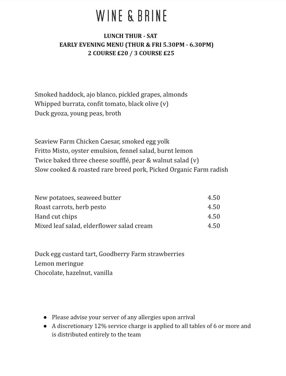 Serving from Thur at 12 noon