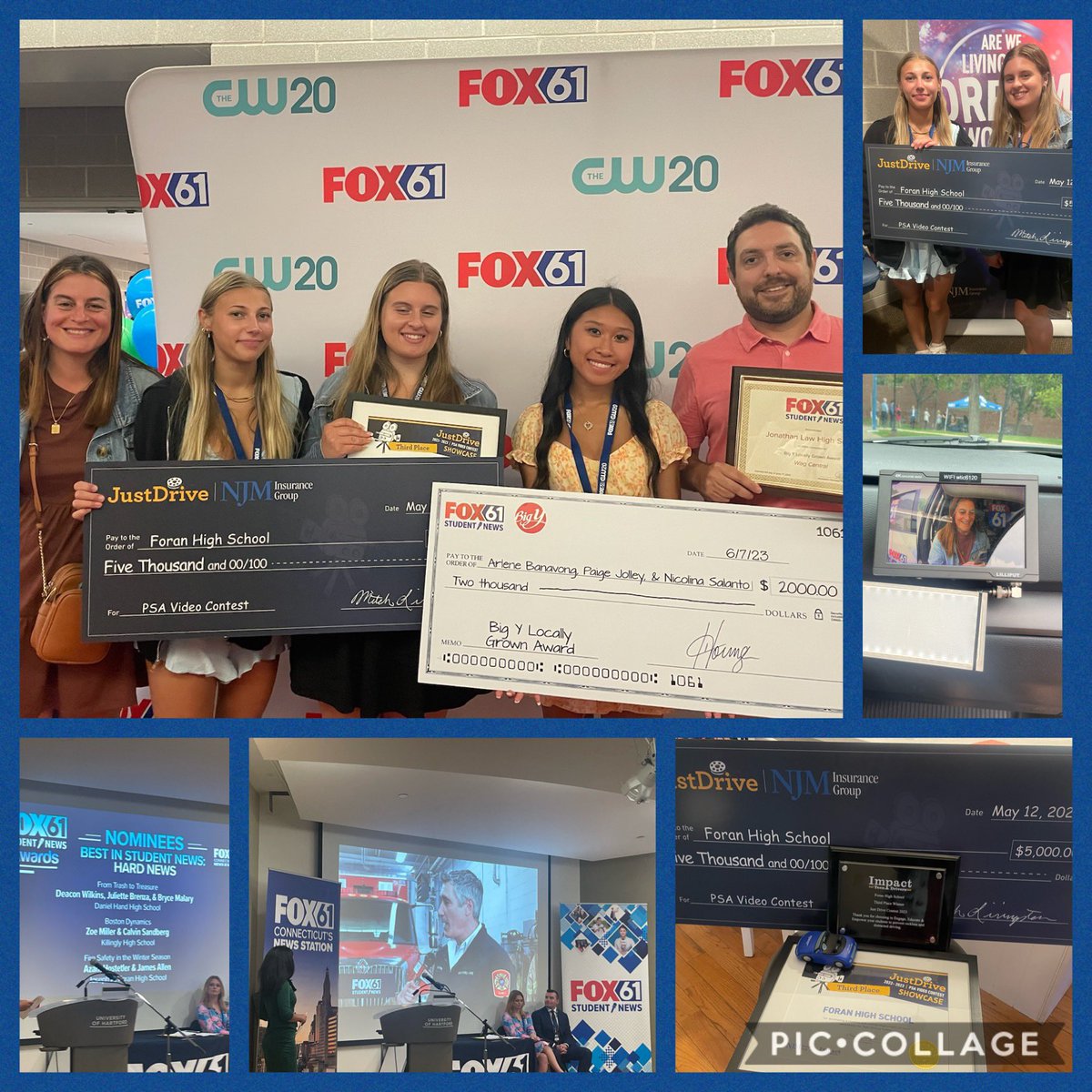 ManeStMirror's tweet image. What a night - a big thank you to #Fox61 for tonight’s awards. Congrats to Julia and Ginger for winning 5k for #Foran hs for their PSA on safe driving for teens. Congrats to Azam and James for being nominated for their hard news story coverage for fire safety ❤️💙 #journalism