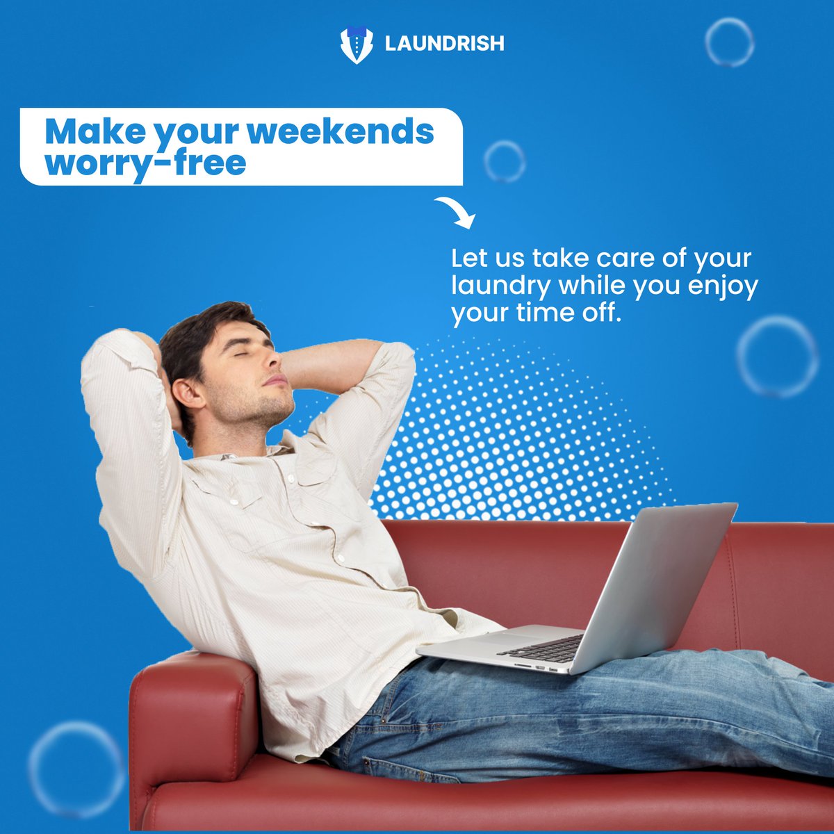 'Make your weekends worry-free! 😎✨
.
.
#WeekendCleaning #LaundryFreeWeekend #RelaxAndUnwind #DryCleaningMagic #WeekendGoals #FreshAndClean #laundryservice #laundrydelivery   #laundry #laundryday #laundryuk #laundrylondon #laundrysoap