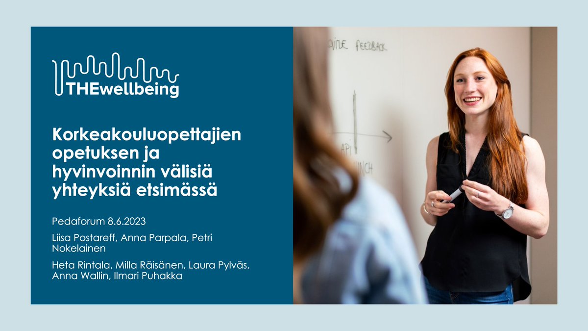 Heta Rintala (@hetarintala) on Twitter photo Tänään #Pedaforum2023 jatkuu! ✨
⏰ 12.15 alkavassa työpajassa pohdintaa korkeakouluopettajien hyvinvoinnista ja opetuksen kehittämisestä, tervetuloa mukaan! #THEwellbeing <a href="/LiisaPostareff/">Liisa Postareff</a> @Anna_Parpala <a href="/petrinokelainen/">Petri Nokelainen</a> Tänään #Pedaforum2023 jatkuu! ✨
⏰ 12.15 alkavassa työpajassa pohdintaa korkeakouluopettajien hyvinvoinnista ja opetuksen kehittämisestä, tervetuloa mukaan! #THEwellbeing <a href="/LiisaPostareff/">Liisa Postareff</a> @Anna_Parpala <a href="/petrinokelainen/">Petri Nokelainen</a>