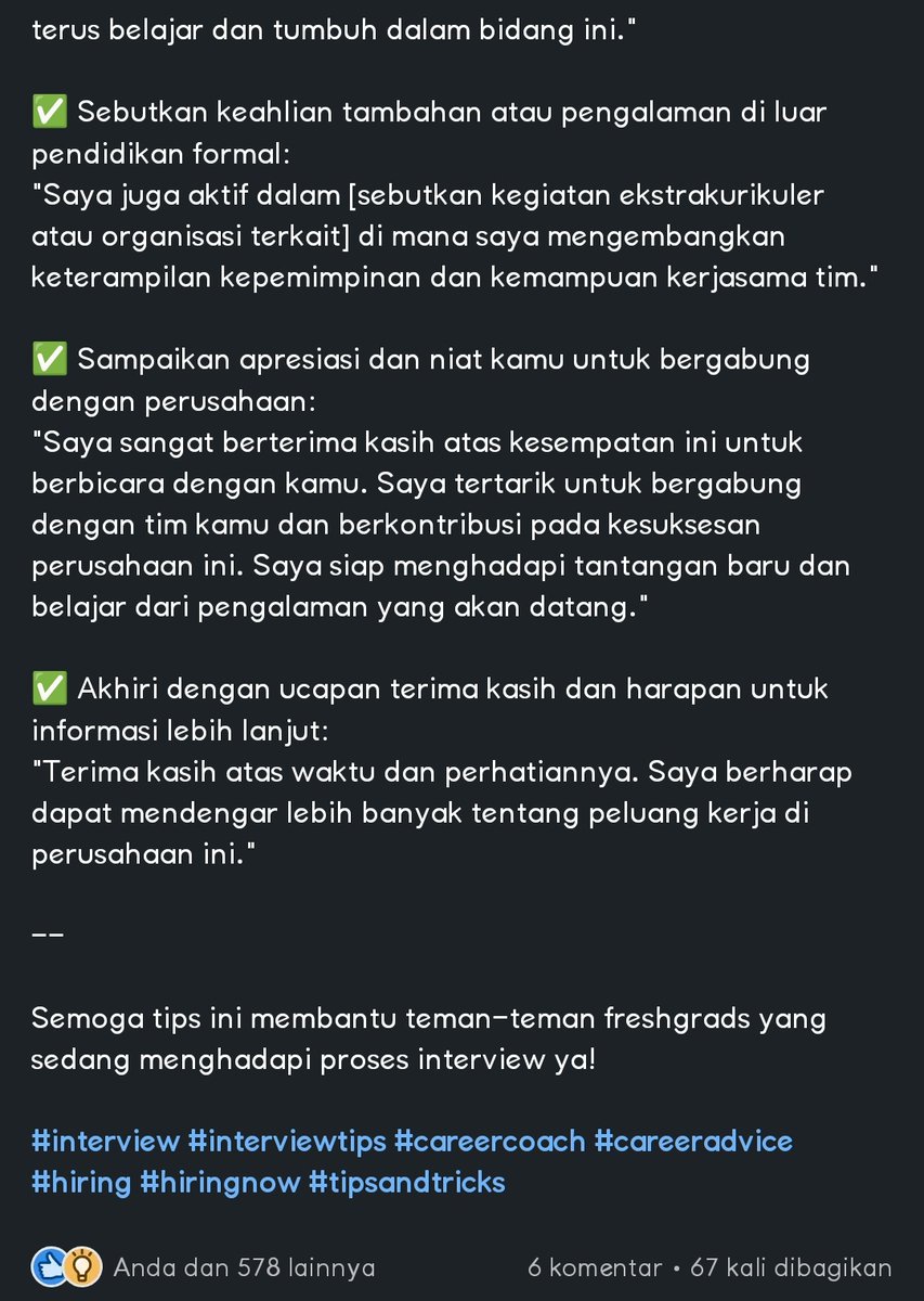 wieharyatid's tweet photo. @worksfess Dpt di LinkedIn, dari kak Kaia Nirmala, dy seorang Recruitment specialist, suka kasih tips and tricks seputar rekruitmen.. Semoga membantu ya nder 🙏🙏 https://t.co/UNCJqD3MDW