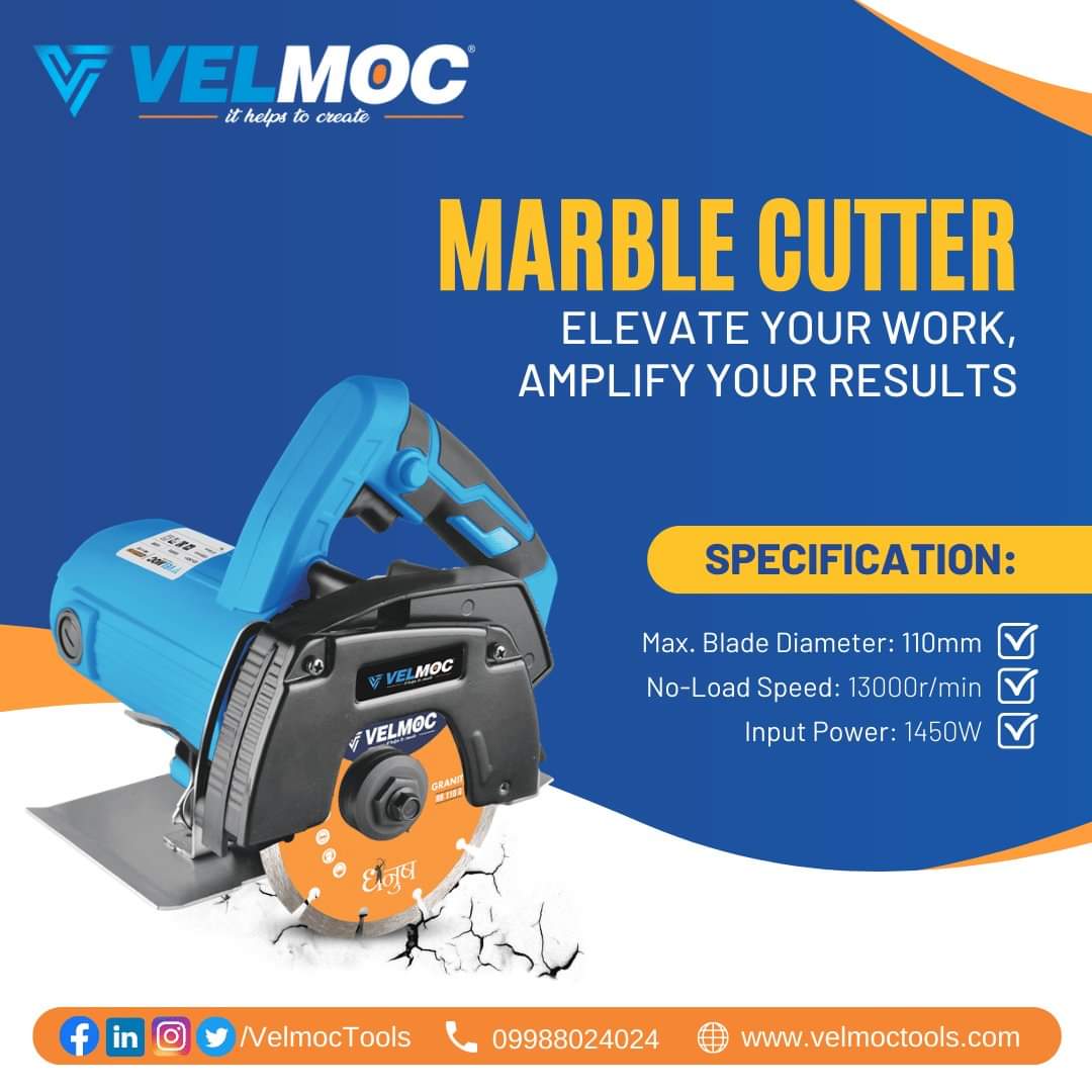 Marble Cutter - Elevate your work, amplify your results

Specification:
1. Max. Blade Diameter: 110mm
2. No-Load Speed: 13000r/min
3. Input Power: 1450W

#Velmoc #VelmocTools #PowerTools #ConstructionTools #MarbleCutter #cuttingtools