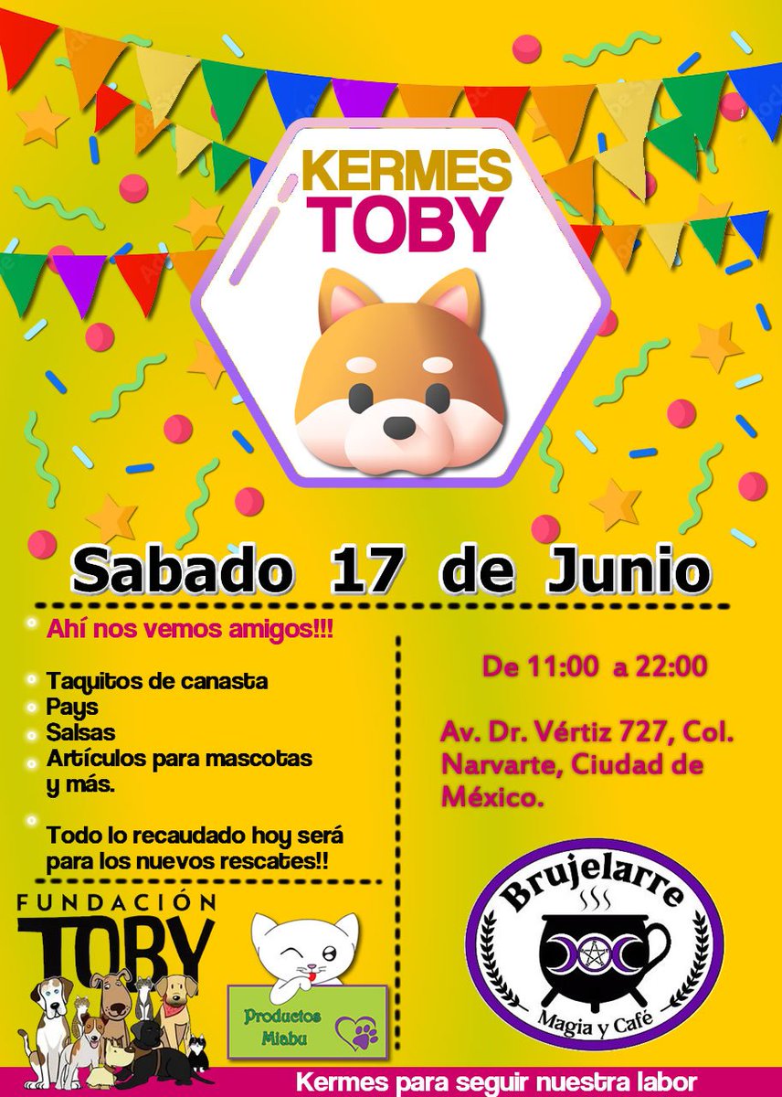 Kermes a favor de 
<a href="/FundacionToby/">Fundación Toby</a>
   🧡

Habrá pays, productos para perritos, salsas, comida y mucho más!

Sus perritos son bienvenidos con correa 🧡

Ahí nos vemos!