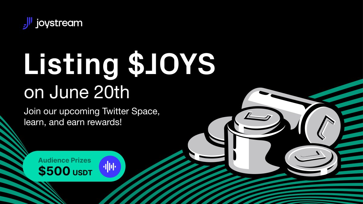 Joystream (@joystreamdao) on Twitter photo 📣Our native token $JOYS will be listed on June 20th!
🚀Join us for a conversation and Q&A about the implications of this milestone.
🗓️ Monday June 12th, 19:00 CET
 Twitter Space => x.com/i/spaces/1Mnxn…
🤑 $500 in USDT audience prizes: gleam.io/hW0F7/listing-… 📣Our native token $JOYS will be listed on June 20th!
🚀Join us for a conversation and Q&A about the implications of this milestone.
🗓️ Monday June 12th, 19:00 CET
 Twitter Space => x.com/i/spaces/1Mnxn…
🤑 $500 in USDT audience prizes: gleam.io/hW0F7/listing-…