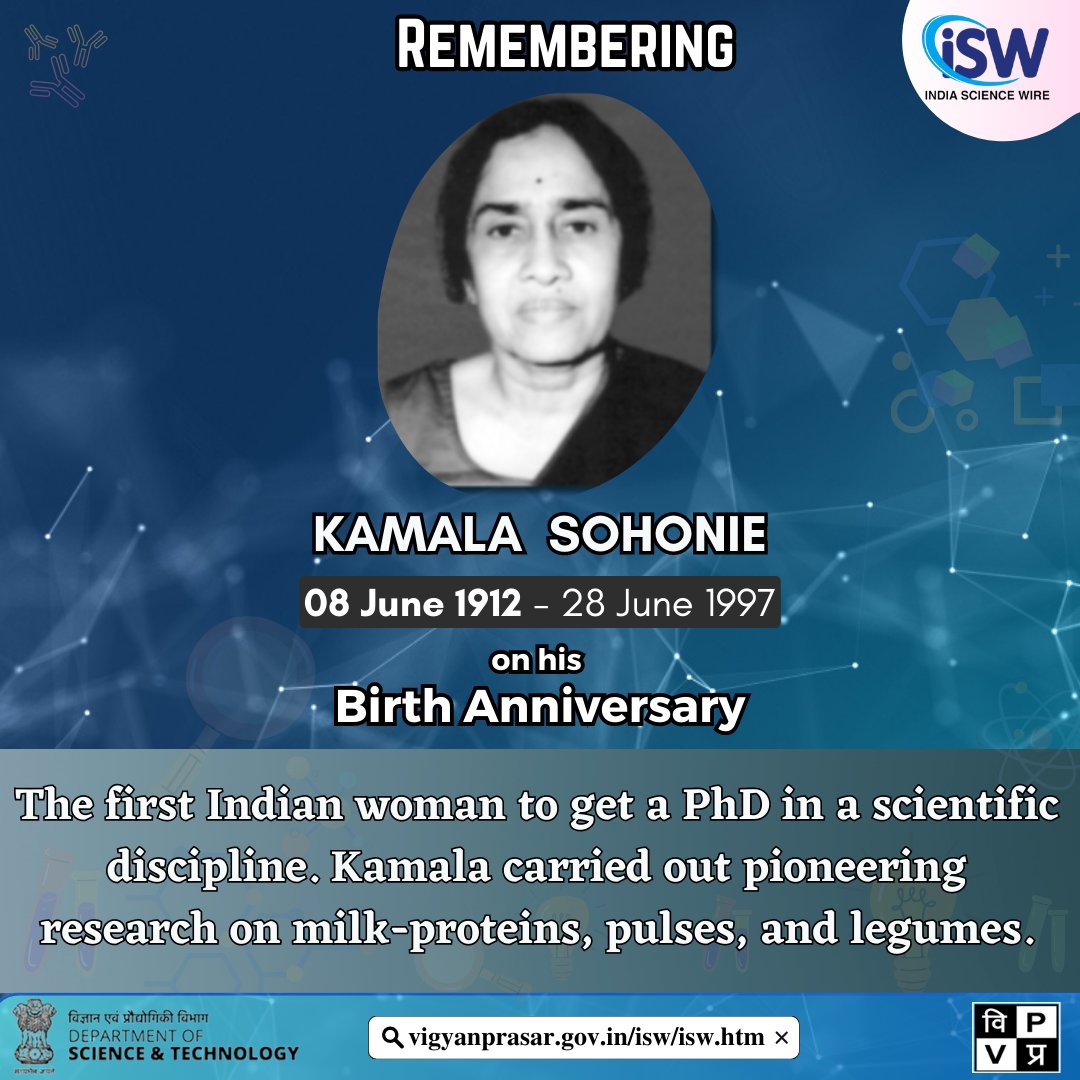 #Remembering Kamala Sohonie on his birth anniversary. @DrJitendraSingh @PrinSciAdvOff @IndiaDST @srivaric @CSIR_IND @iiscbangalore @VigyanPrasar