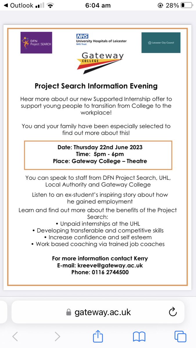 Really excited to launch our brand new Supported Internship offer for September 2023! Working with University Hospital Leicester and DFN Project Search! We are holding an information event in the coming weeks …..!!!! #DFNProjectSearch #NHS #GatewayCollege #LeicesterCity