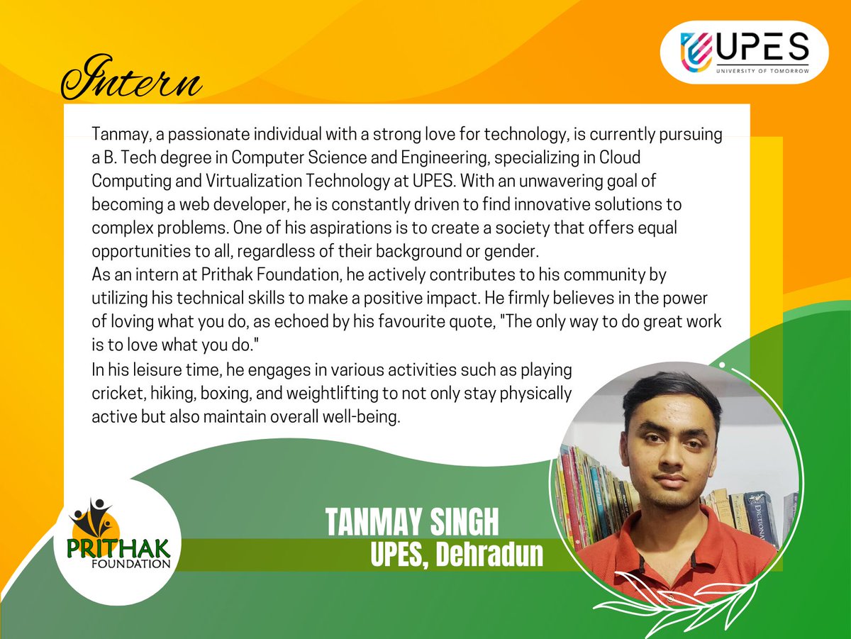 Please join us in giving a warm welcome to our newest interns at PRITHAK FOUNDATION, Tanmay and Om Rao!

#PRITHAKFOUNDATION #NewAdditions #WelcomeInterns #NewAdditions #Onboarding #SummerInternship #CommunityImpact #EmpoweringYouth #LeadershipDevelopment  #LearningAndGrowing