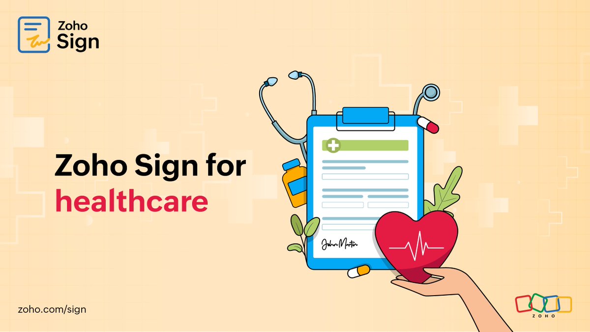 ZohoSign's tweet image. Read our latest blog post to learn why a digital signature solution like #ZohoSign would complement the healthcare industry. 😀

🔖  zurl.co/IOva 

#DigitalSignature #21CFRPart11
