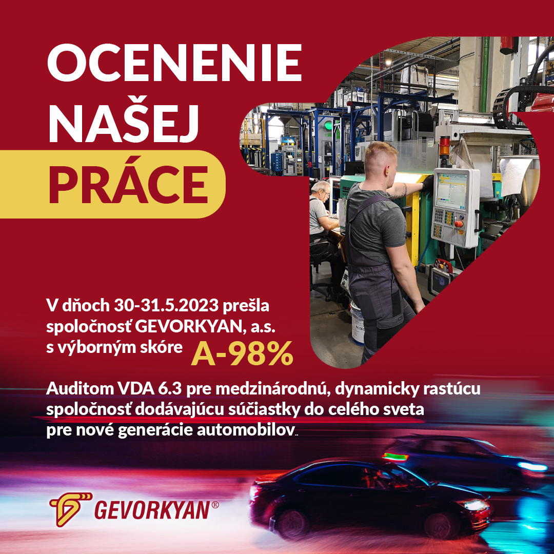 Koncom mája naša spoločnosť #Gevorkyan a.s. úspešne prešla auditom VDA 6.3! S hrdosťou oznamujeme, že sme dosiahli skóre A-98%. Toto je výsledok tvrdej práce a oddanosti nášho tímu. #audit #automotive #powdermetallurgy #kvalita