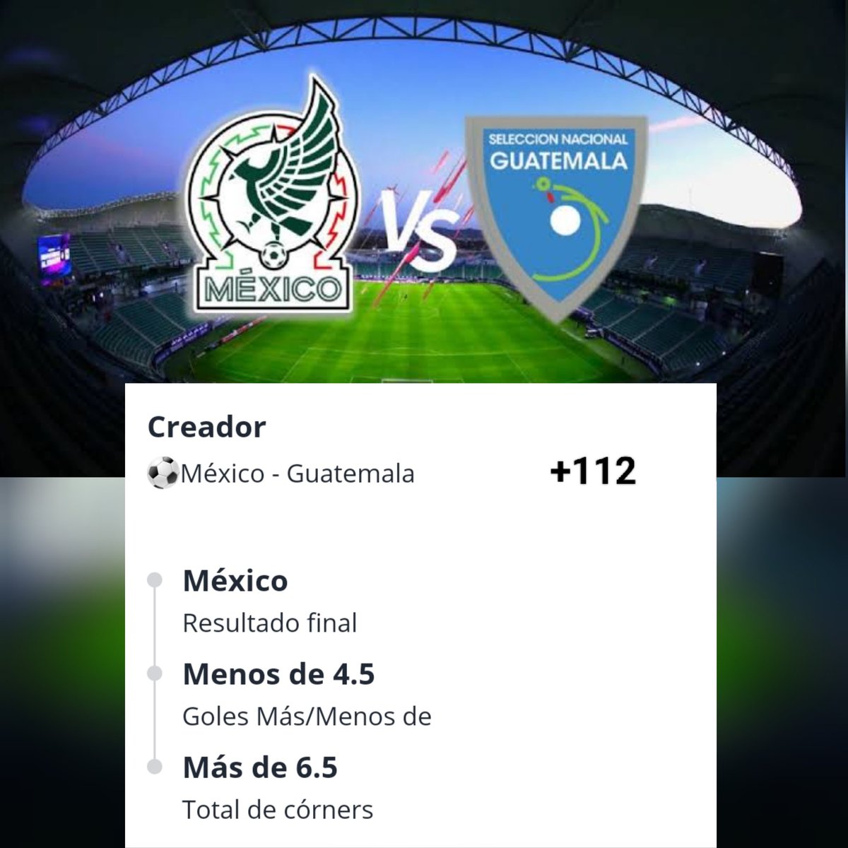 DonCornelio78's tweet photo. 🎫 PICK 15

🇲🇽⚽ PARTIDO AMISTOSO ⚽🇬🇹

🏟️ México vs Guatemala
⌛ 8:00 PM 🇲🇽
📝 México ML+Under 4.5 Goles+Over 6 Corners

#novibetmx +112

💎 Apuesta 2 Unidades 💰💰 https://t.co/XHzUUte6Jh