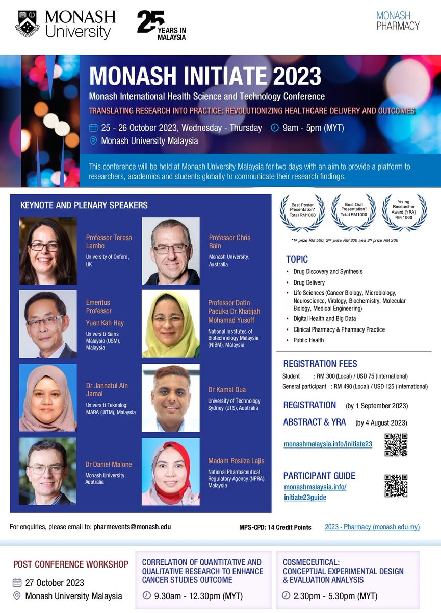 MONASH INITIATE 2023: Monash International Health Science and Technology Conference; my.rsb.org.uk/item.php?event…; @RoyalSocBio @MonashMalaysia @UTS_GSH @_INPST Great to have you as a speaker, @Kam_Dua!