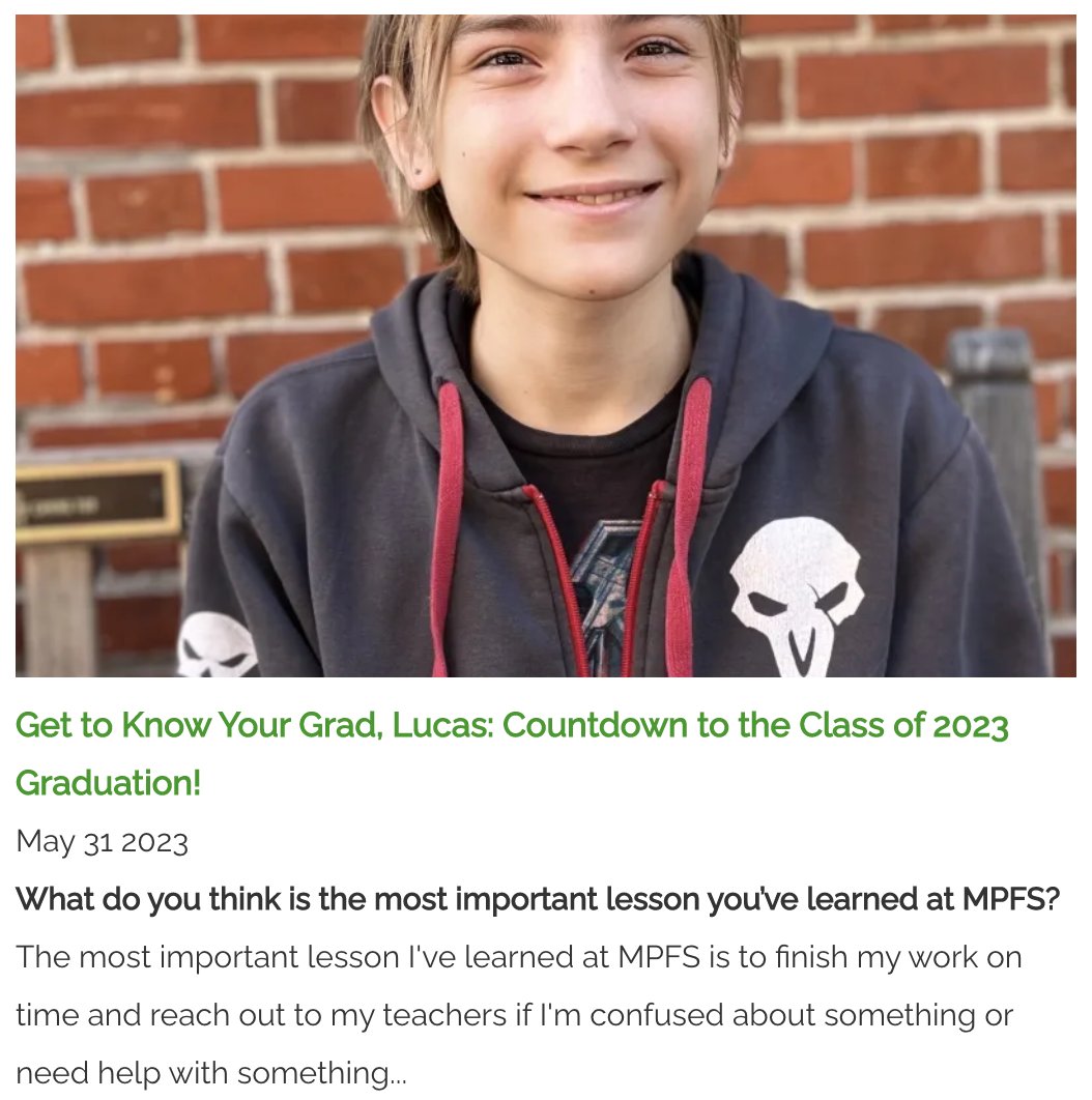 mpfs's tweet image. Learn more about soon-to-be grad Lucas in our next Q&amp;amp;A! Join us in getting to know what makes an MPFS graduate so special as we countdown to the big day! Visit mpfs.org/news to read the full Q&amp;amp;A #mpfsquakered #thisisquakered #classof2023