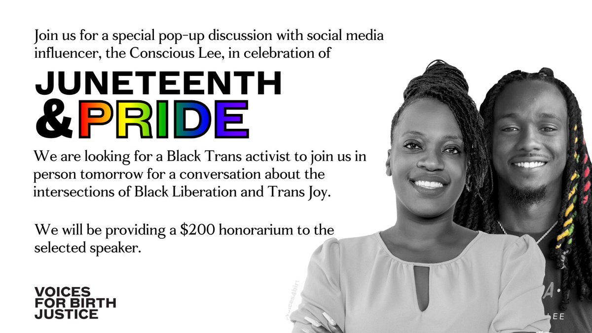 California Preterm Birth Initiative (@ucsfptbi) on Twitter photo We have an amazing opportunity for a Black Trans activist to join us for a live in person discussion on Thurs. Jan 8 @ 11am-2pm with <a href="/TheConsciousLee/">Conscious Lee</a>
To submit please email a paragraph explaining your interest and links to your social accounts to ucsf.ptbi.ca@gmail.com We have an amazing opportunity for a Black Trans activist to join us for a live in person discussion on Thurs. Jan 8 @ 11am-2pm with <a href="/TheConsciousLee/">Conscious Lee</a>
To submit please email a paragraph explaining your interest and links to your social accounts to ucsf.ptbi.ca@gmail.com