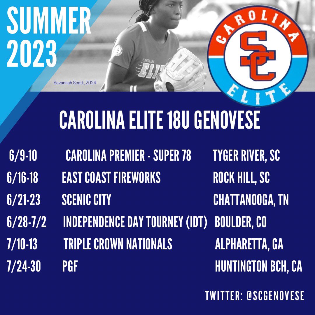 I’m extremely excited to play this summer with an amazing group of players and coaches! <a href="/ScGenovese/">Carolina Elite SC National-Genovese</a> <a href="/EliteFusetti/">Carolina Elite SC Nat’l - Fusetti</a> @Los_Stuff <a href="/CoastRecruits/">Coast 2 Coast Recruits</a> <a href="/IHartFastpitch/">I❤️Fastpitch</a> <a href="/D1Uncommitted/">Anthony Edwards</a> <a href="/ExtraInningSB/">EXTRA INNING SOFTBALL</a>