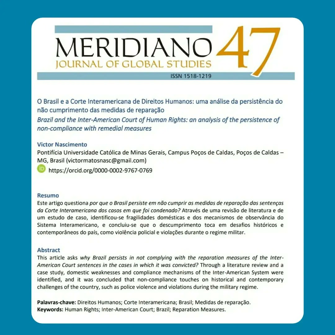 _vmnasc's tweet photo. Publicado um artigo meu sobre 
o Brasil e a Corte Interamericana de Direitos Humanos na @meridiano47 Este trabalho foi talvez um dos mais desafiadores da minha vida acadêmica e é agora um grande orgulho! 
A quem interessar 👇

https://t.co/wk3dI8s0b9 https://t.co/7UBTA1MjBs