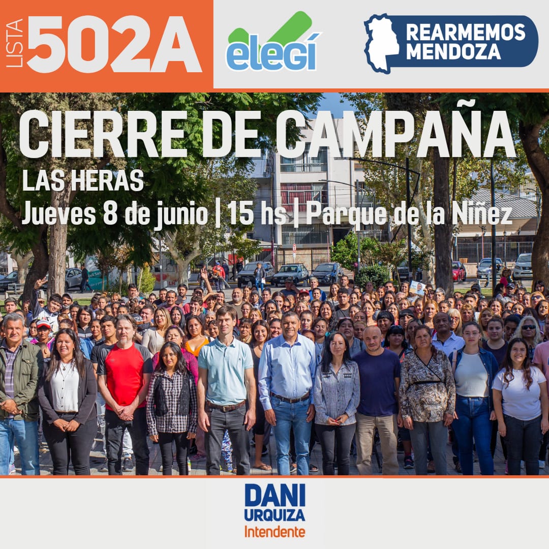 urquizadaniel's tweet photo. 💙¡CIERRE DE CAMPAÑA LISTA #502A #LASHERAS!
Súmate a la alegría colectiva de haber transitado esta campaña hecha desde el amor y el compromiso
Las Heras vuelve a soñar y a ilusionarse, con un futuro donde todos y todas podamos vivir bien
¡Te esperamos!
📅Jueves 8 de junio
🕜15hs https://t.co/pebDzTp6OJ