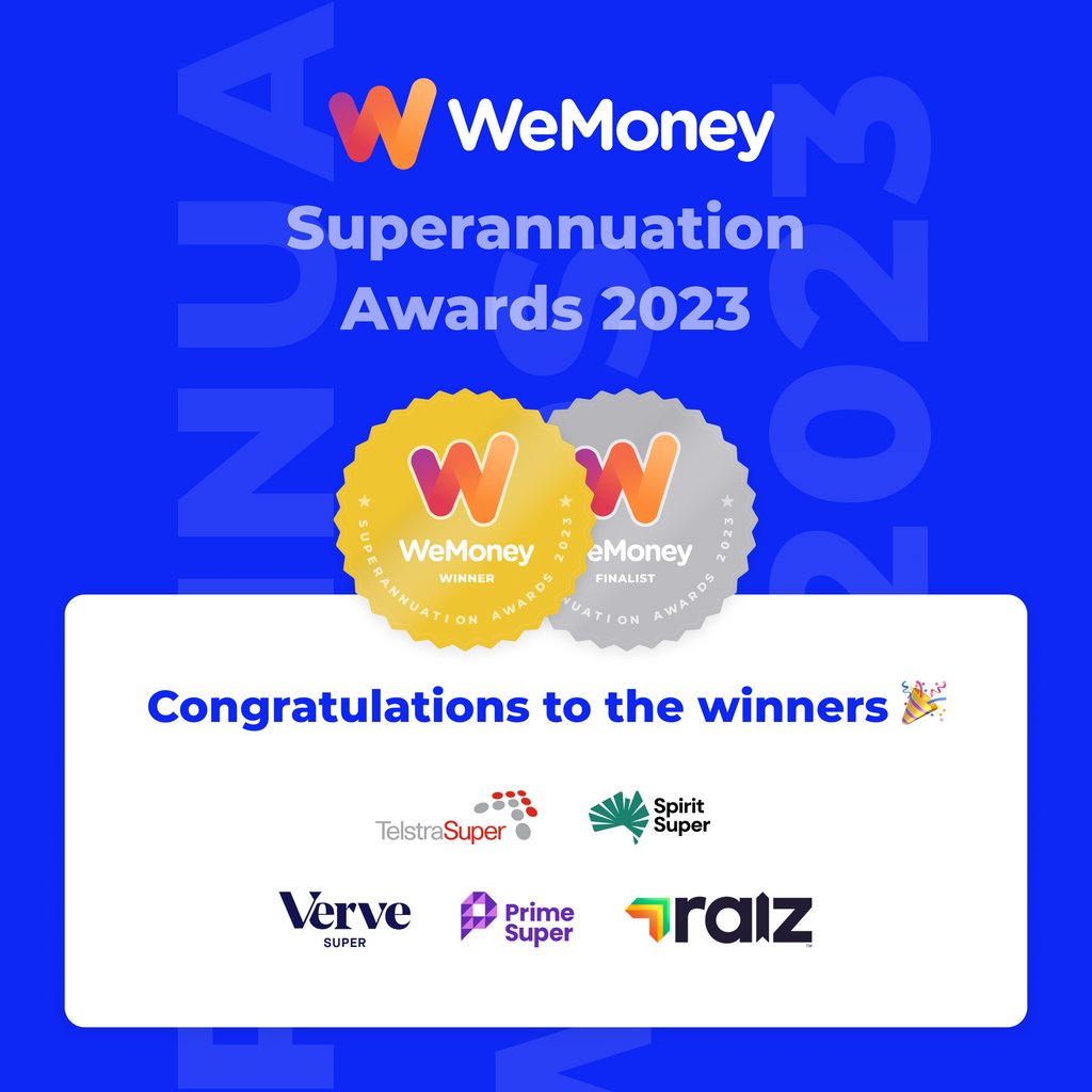 🥇 WeMoney Superannuation Awards 2023 Winners Announcement 🥇 Congratulations! #TelstraSuper #SpiritSuper #VerveSuper #PrimeSuper #RAIZ

➡️ FULL WINNERS LIST HERE: wemoney.com.au/wemoney-supera…

#WeMoneySuperannuationAwards #Superannuation #Super #Awards