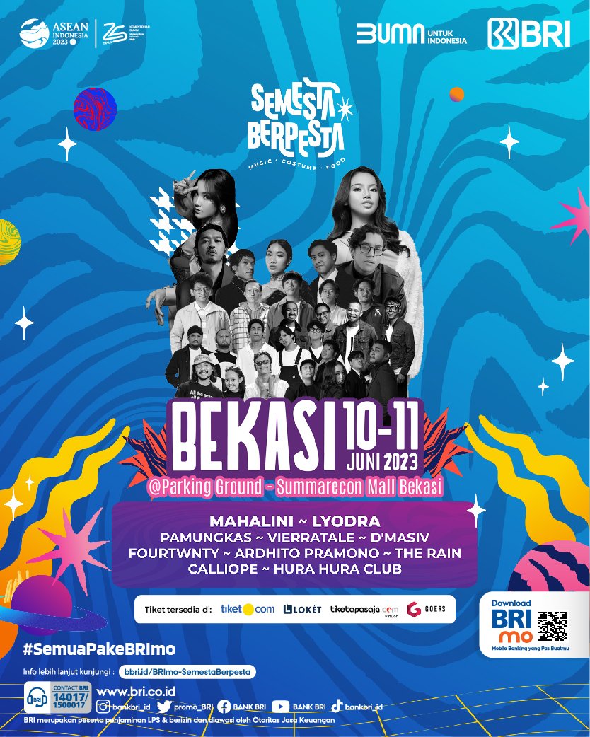 promo_BRI's tweet image. Sobat BRI,Yuk ikut @semestaberpesta!Event ini diadakan di Parking Ground Summarecon Mall Bekasi 10-11 Juni 2023.Dapatkan harga tiket pake Kartu Kredit BRI/Debit BRI&amp;amp;BRImo. Kunjungi: bbri.id/BRImo-SemestaB… Download BRImo sekarang di App Store,Google Play&amp;amp;Huawei AppGallery. #BRImo